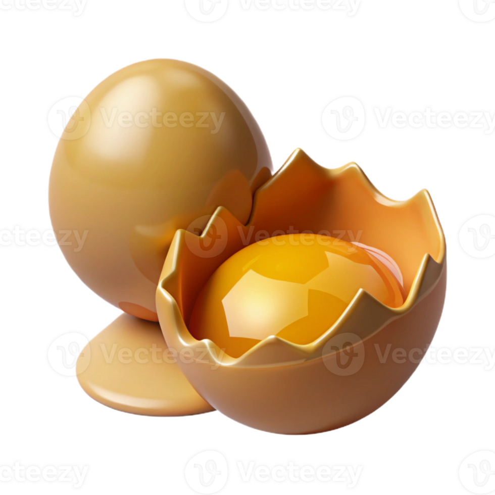 wonderful modern A cracked eggshell with golden yolk spilling out, premium png