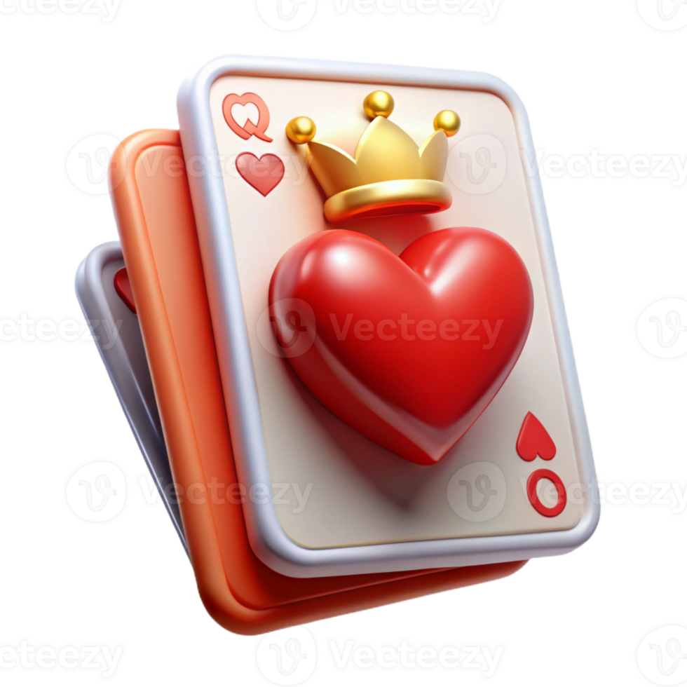 serene modern A single playing card, the Queen of Hearts, exclusive png