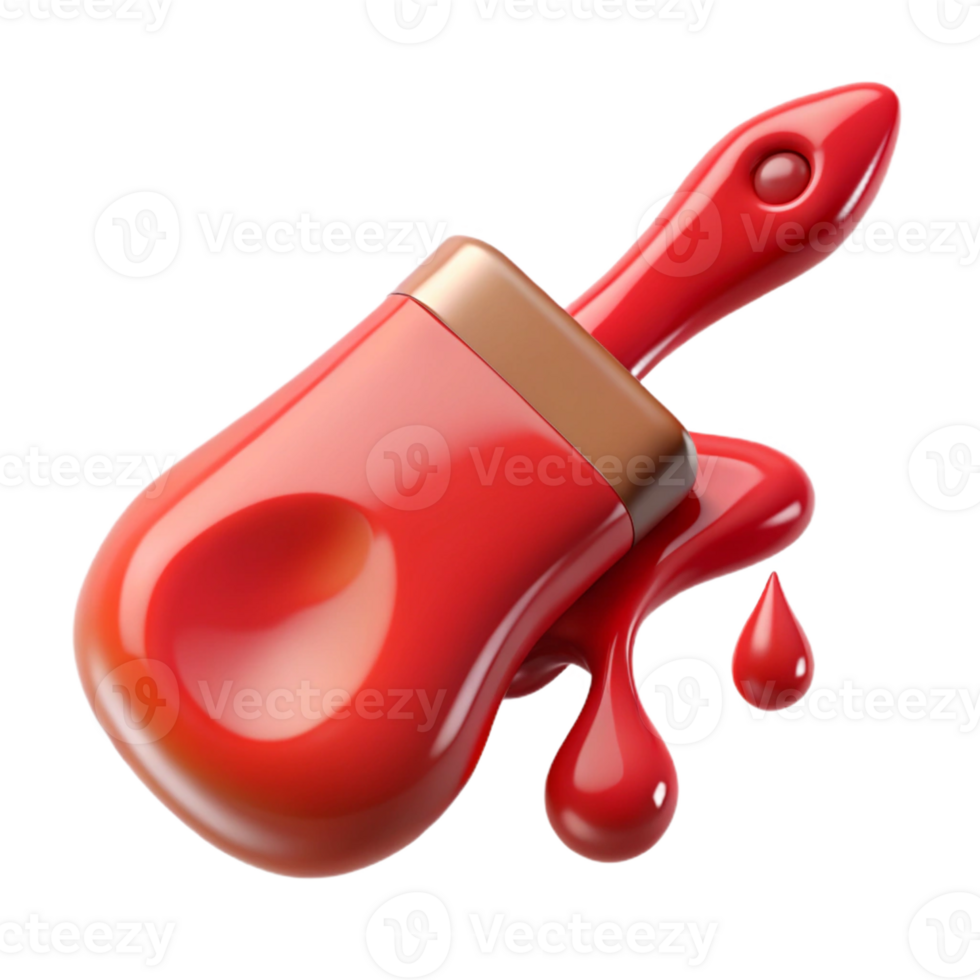 beautiful artistic A paintbrush dripping with red paint, genuine png