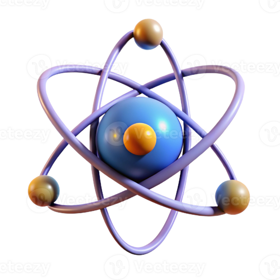 extraordinary artistic A single, stylized atom with orbiting electrons detailed png