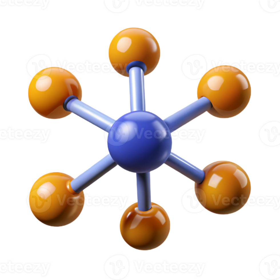 dramatic contemporary A single, stylized molecule with interconnected atoms 4K png