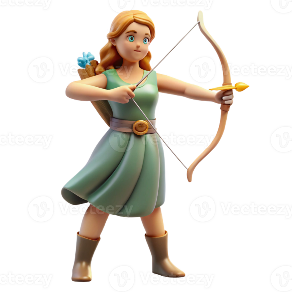 vibrant rustic Artemis, Goddess of the Hunt, with bow and arrow, original png