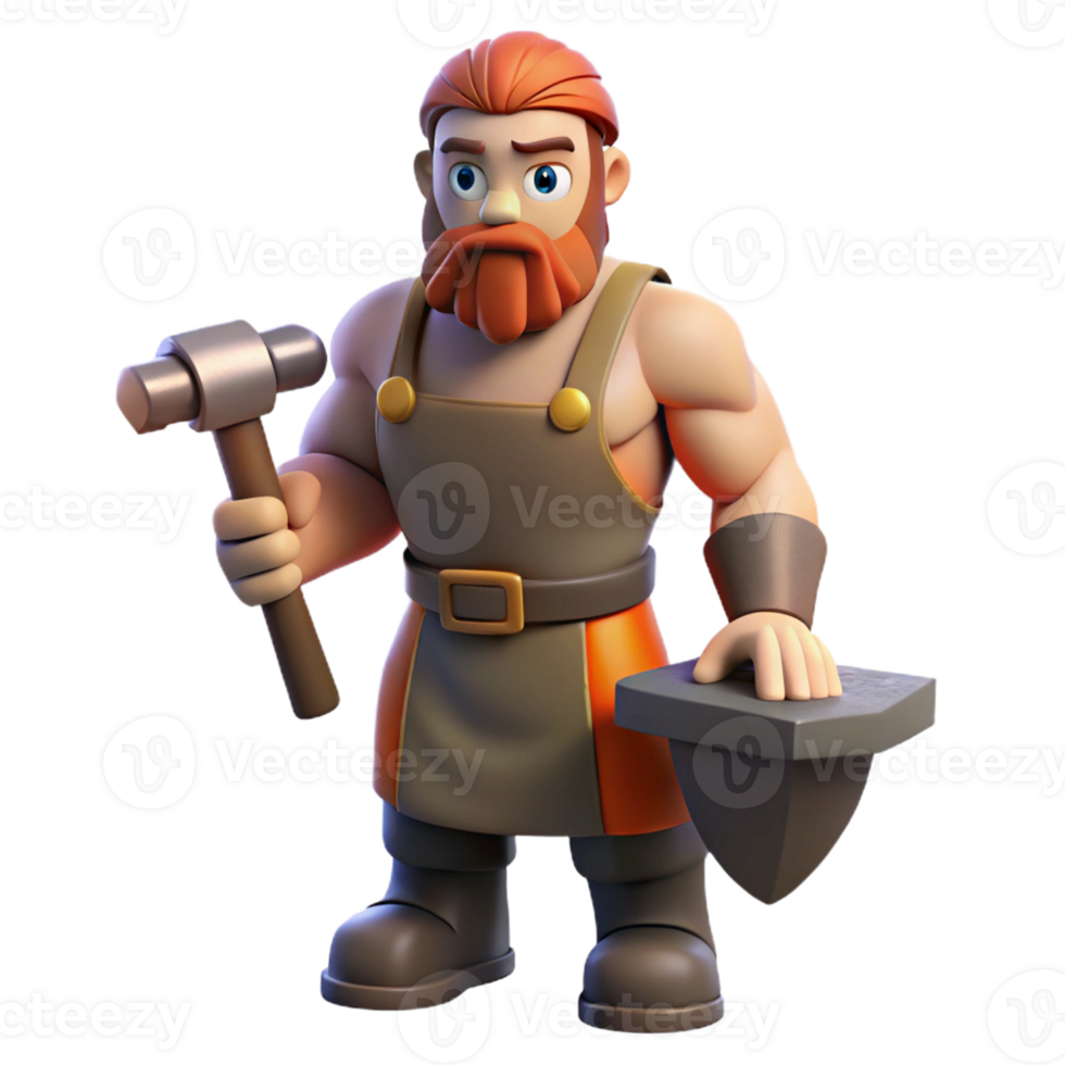 dramatic artistic Hephaestus, God of the Forge, holding hammer, exclusive png