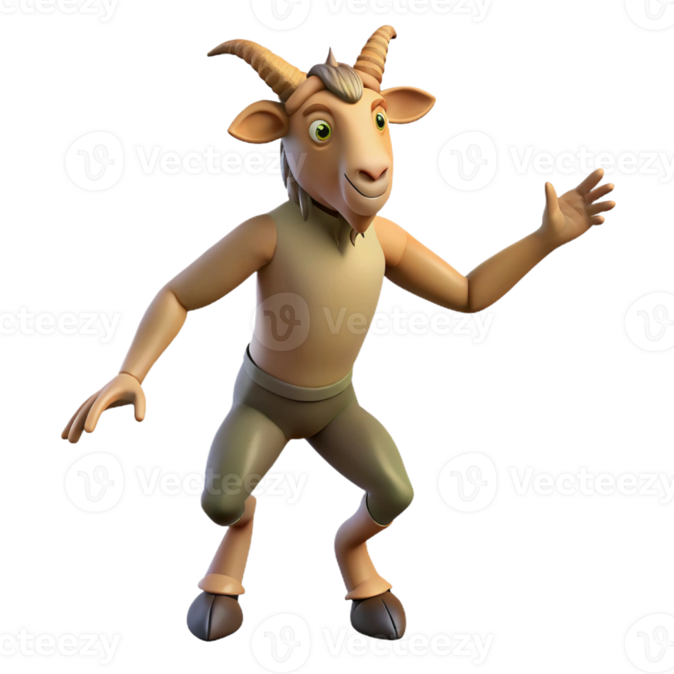 impressive rustic Satyr, goat-man hybrid, playful pose, detailed png