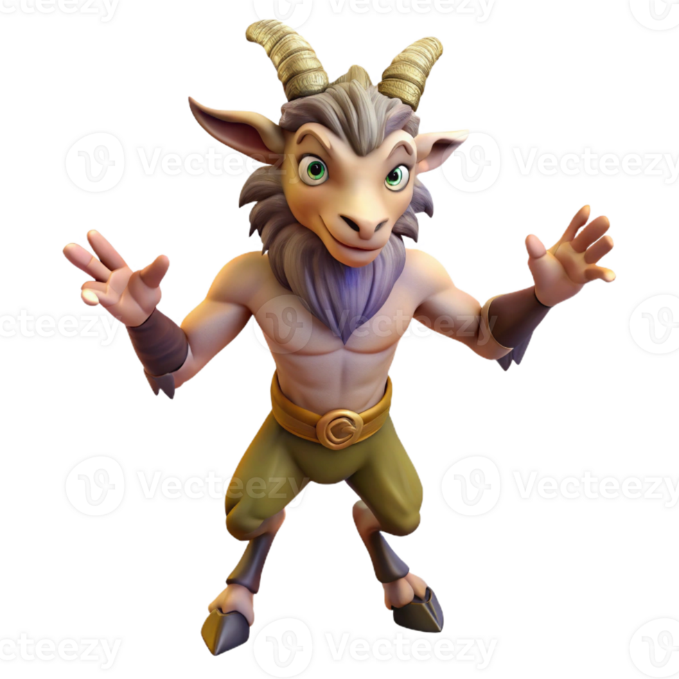stunning artistic Satyr, goat-man hybrid, playful pose, genuine png