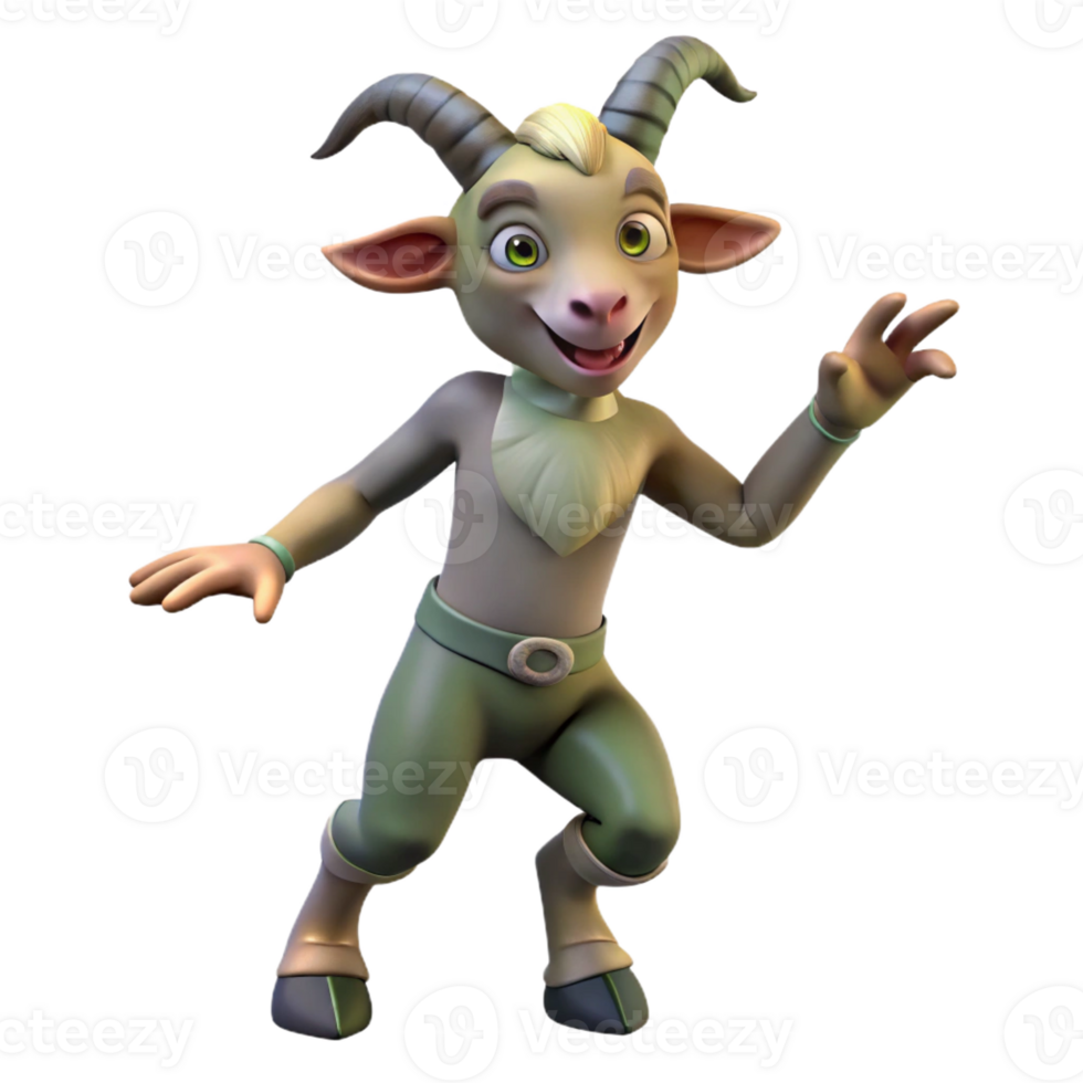 magnificent traditional Satyr, goat-man hybrid, playful pose, exclusive png