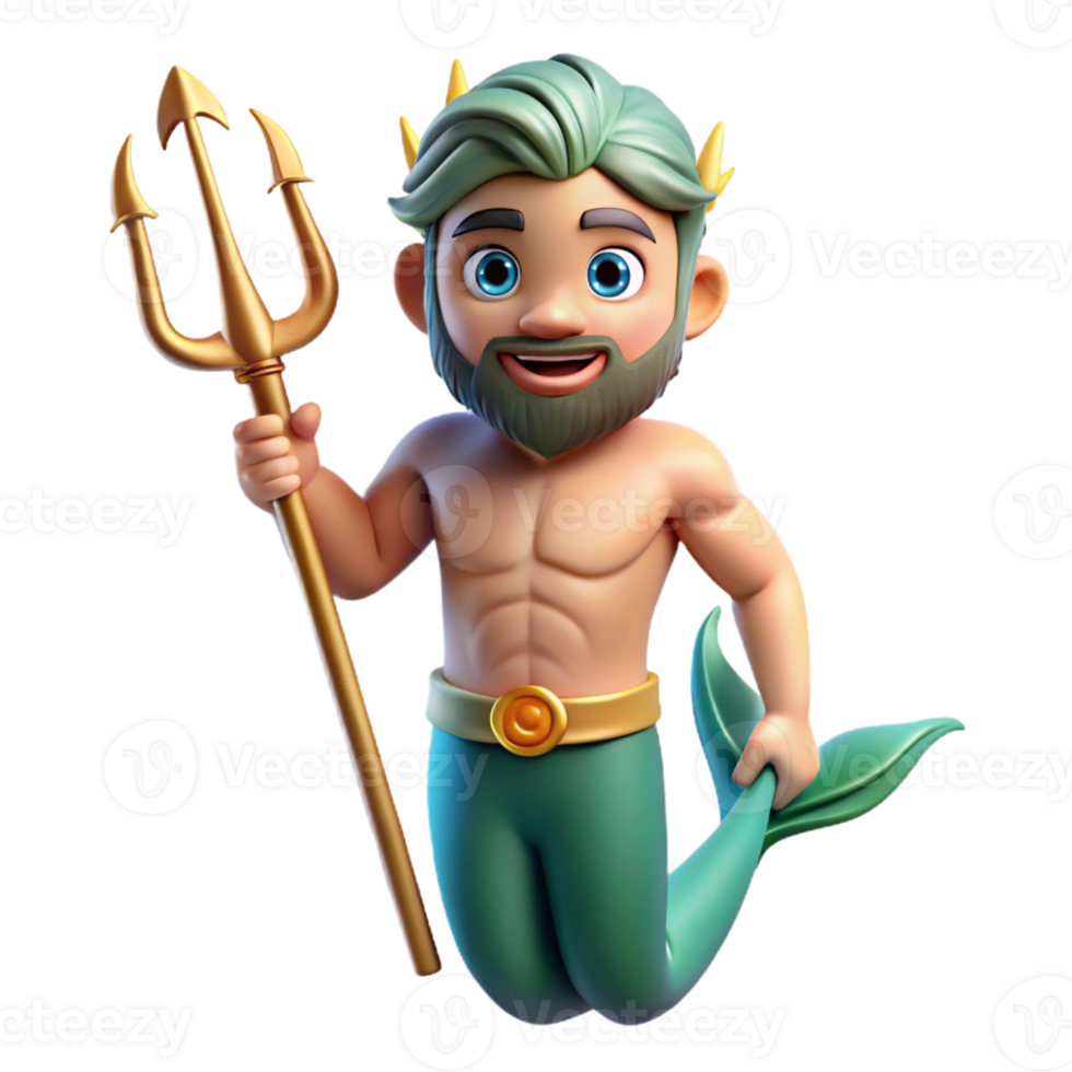 impressive minimalist Triton, merman, holding trident, professional png
