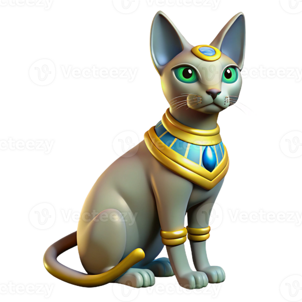 extraordinary contemporary Bastet, Egyptian cat goddess, feline form, original png