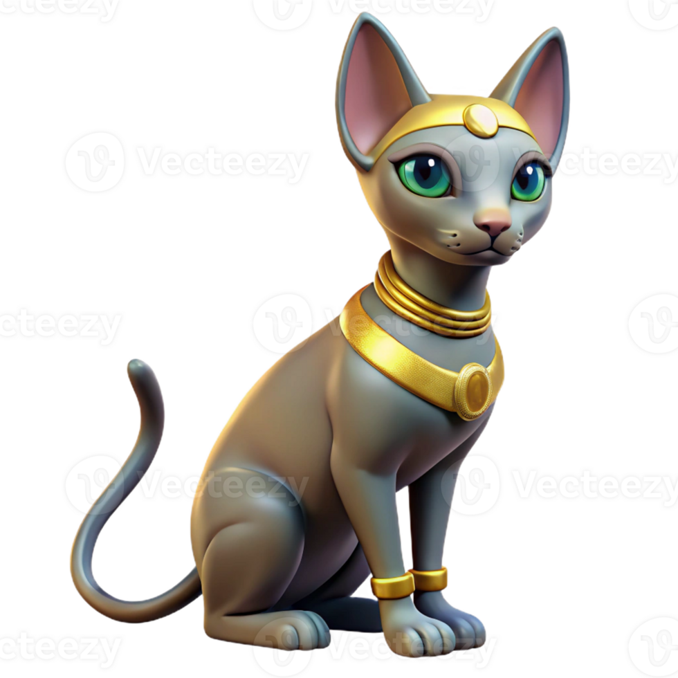 serene traditional Bastet, Egyptian cat goddess, feline form, high resolution png