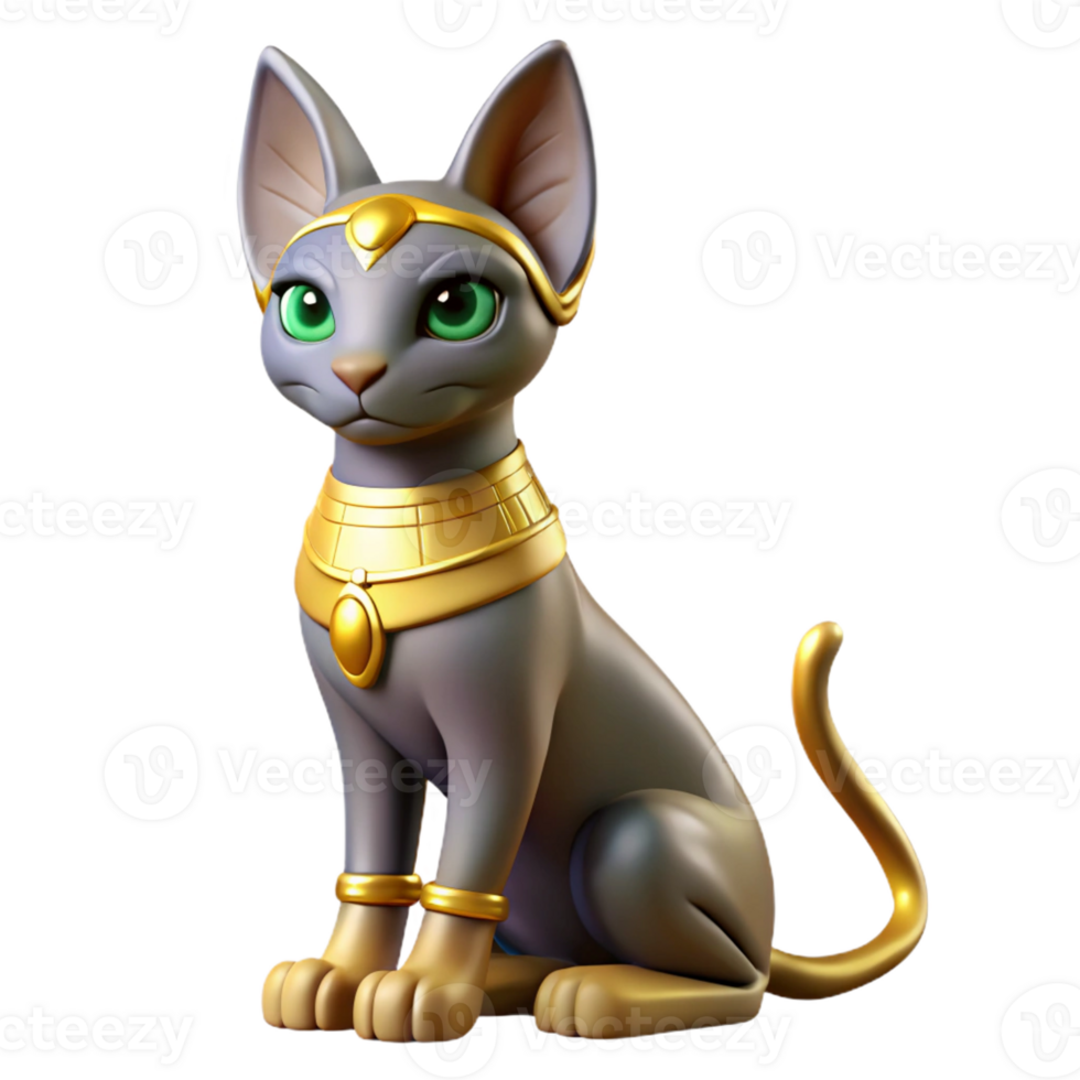impressive modern Bastet, Egyptian cat goddess, feline form, authentic png