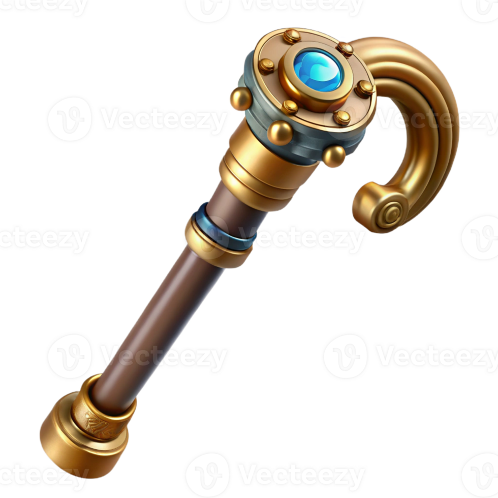 stunning artistic Steampunk cane with a brass handle and hidden gadgets genuine png