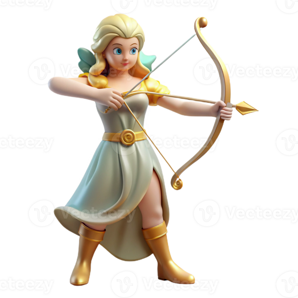vibrant rustic Artemis, goddess of the hunt, bow and arrow drawn, detailed png