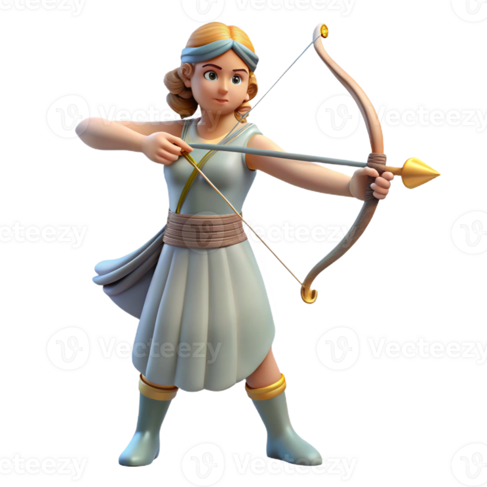 magnificent minimalist Artemis, goddess of the hunt, bow and arrow drawn, high resolution png