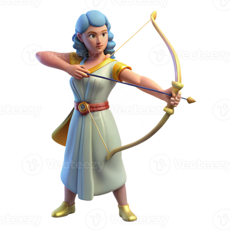 vibrant abstract Artemis, goddess of the hunt, bow and arrow drawn, detailed png