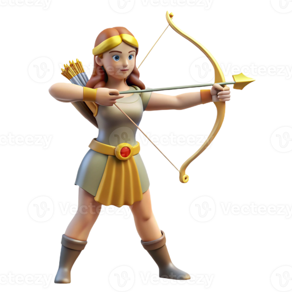 dramatic creative Artemis, goddess of the hunt, bow and arrow drawn, original png