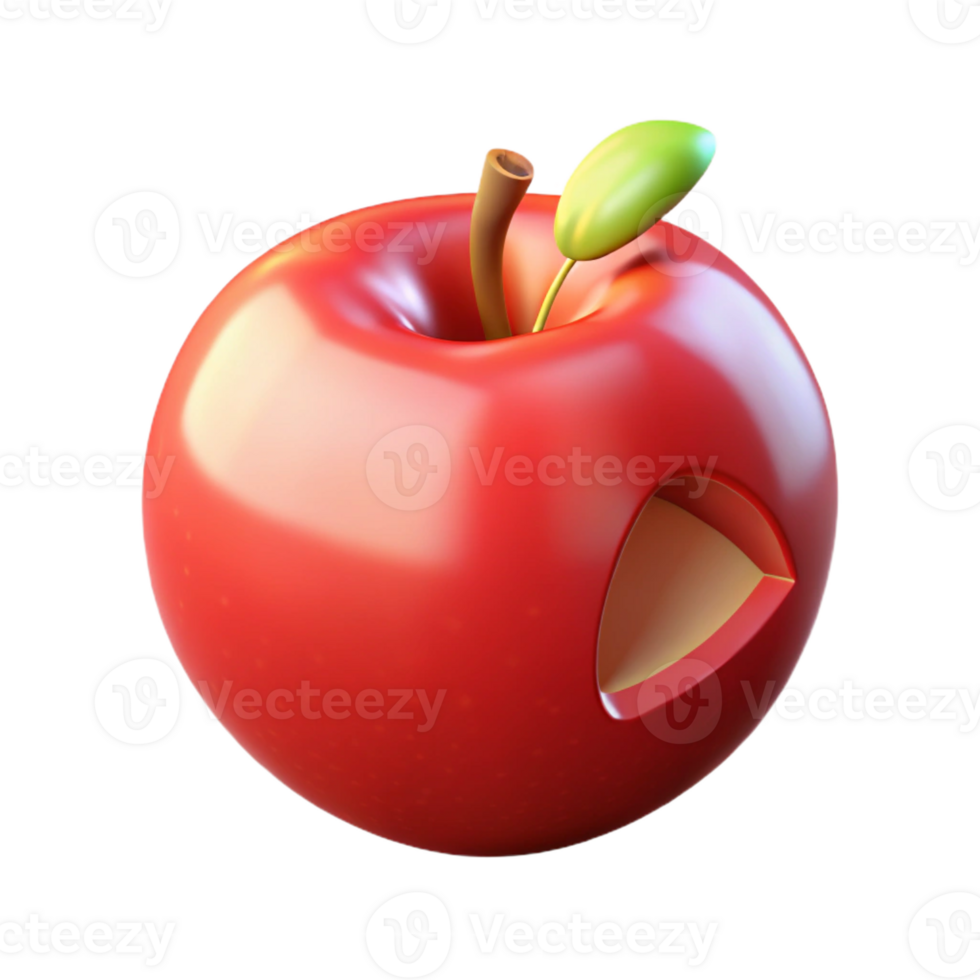 serene artistic A ripe red apple with a single bite taken out, premium png
