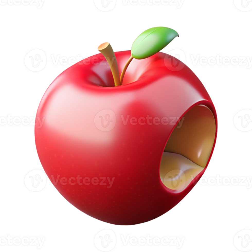beautiful modern A ripe red apple with a single bite taken out, detailed png