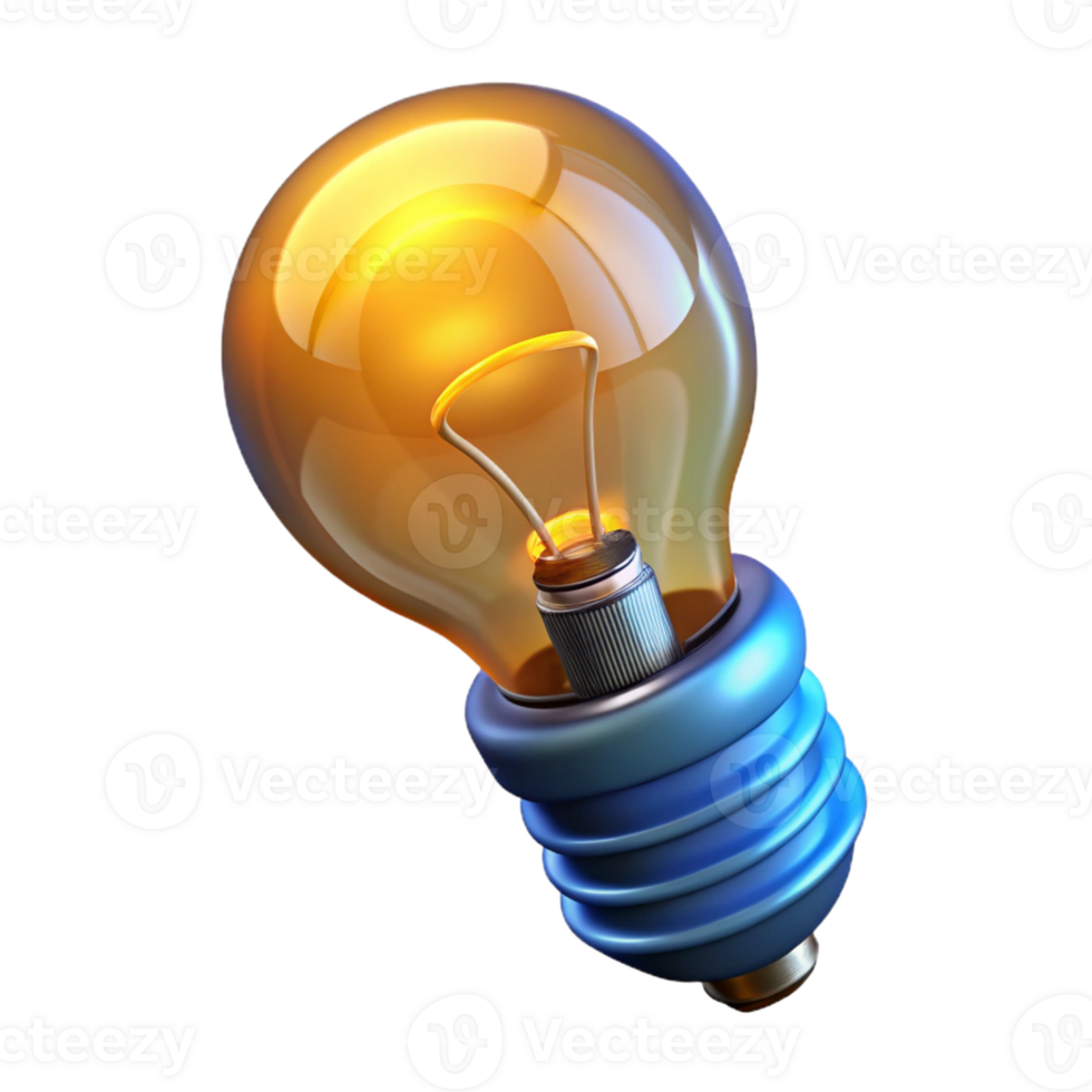 dramatic contemporary A lightbulb with a glowing filament, professional png