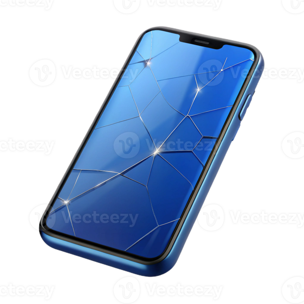 extraordinary creative A modern smartphone with a cracked screen, authentic png