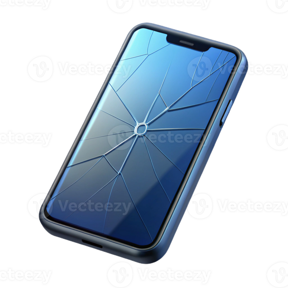 elegant contemporary Smartphone with cracked screen detailed png