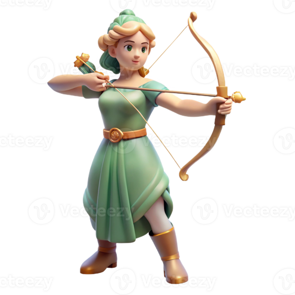 stunning modern Artemis, Goddess of the Hunt, with bow and arrow, premium png