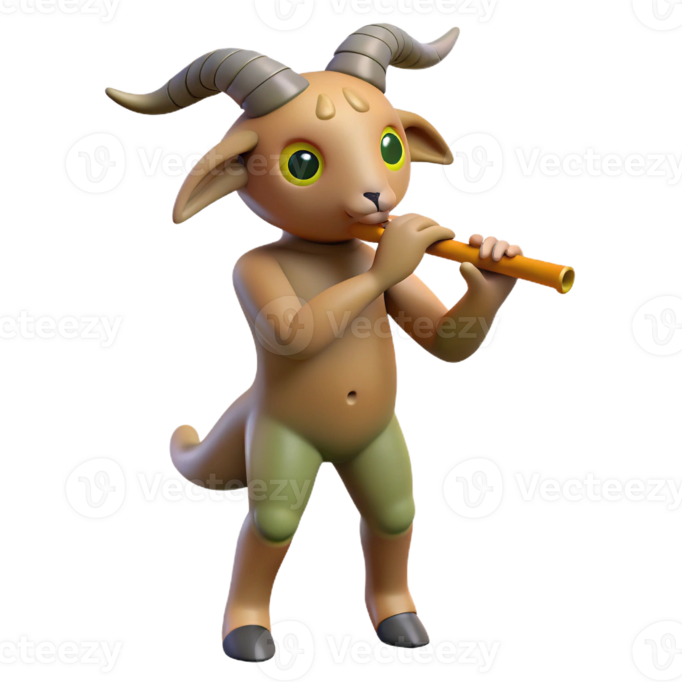 elegant contemporary Satyr, goat-legged creature, playing flute, high resolution png