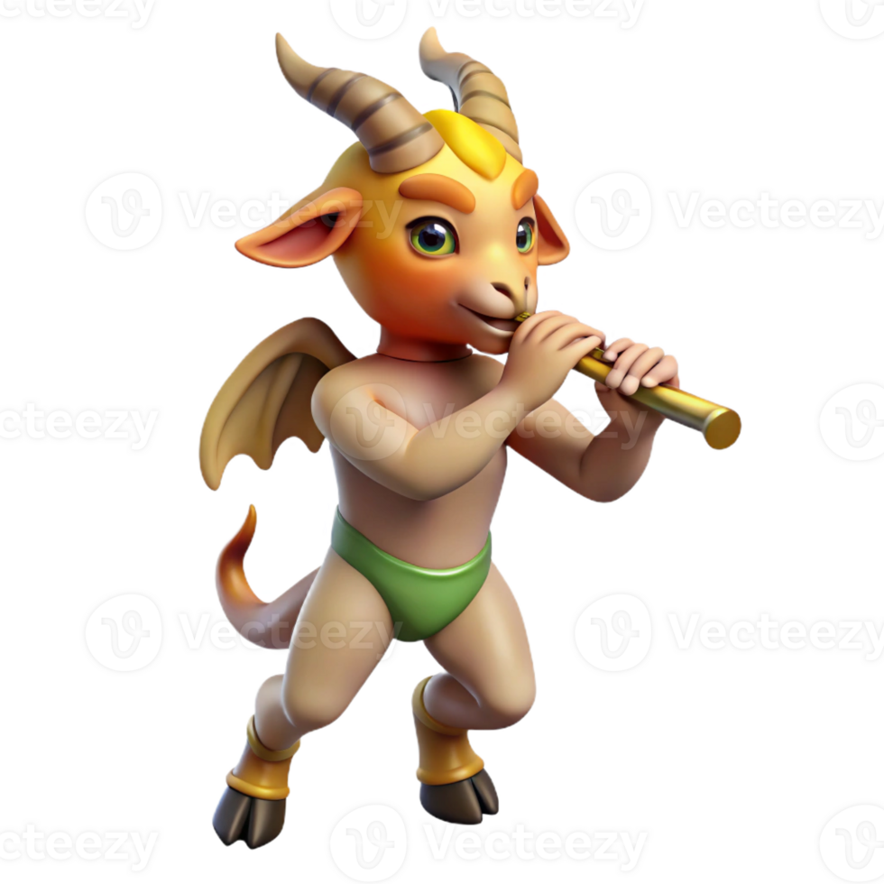 beautiful vintage Satyr, goat-legged creature, playing flute, high resolution png