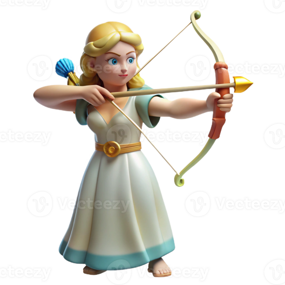 dramatic vintage Artemis, Goddess of the Hunt, with bow and arrow, exclusive png