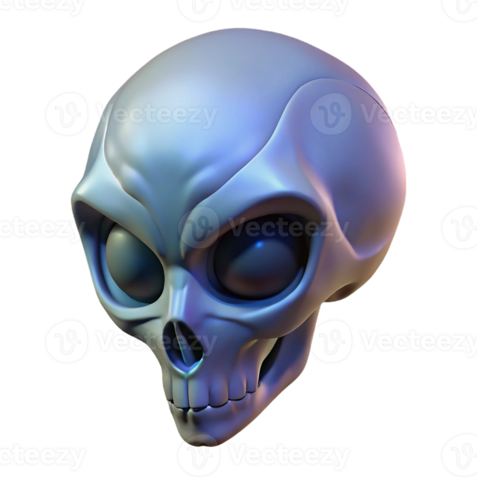 serene modern Alien skull, elongated shape, bony protrusions authentic png