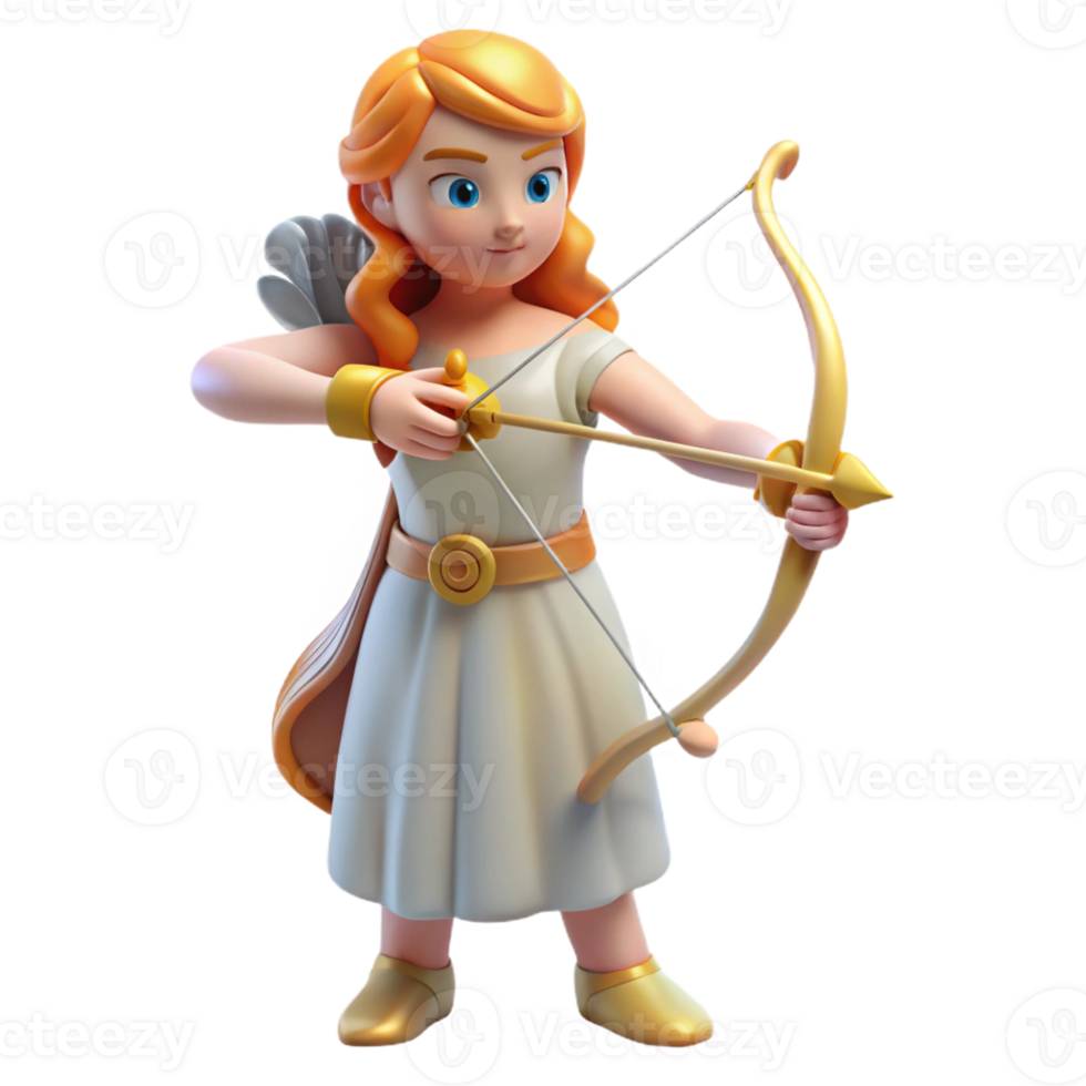 magnificent vintage Artemis, goddess of the hunt, with a bow and arrow professional png
