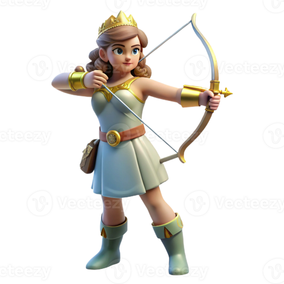 dramatic rustic Artemis, goddess of the hunt, with a bow and arrow high quality png