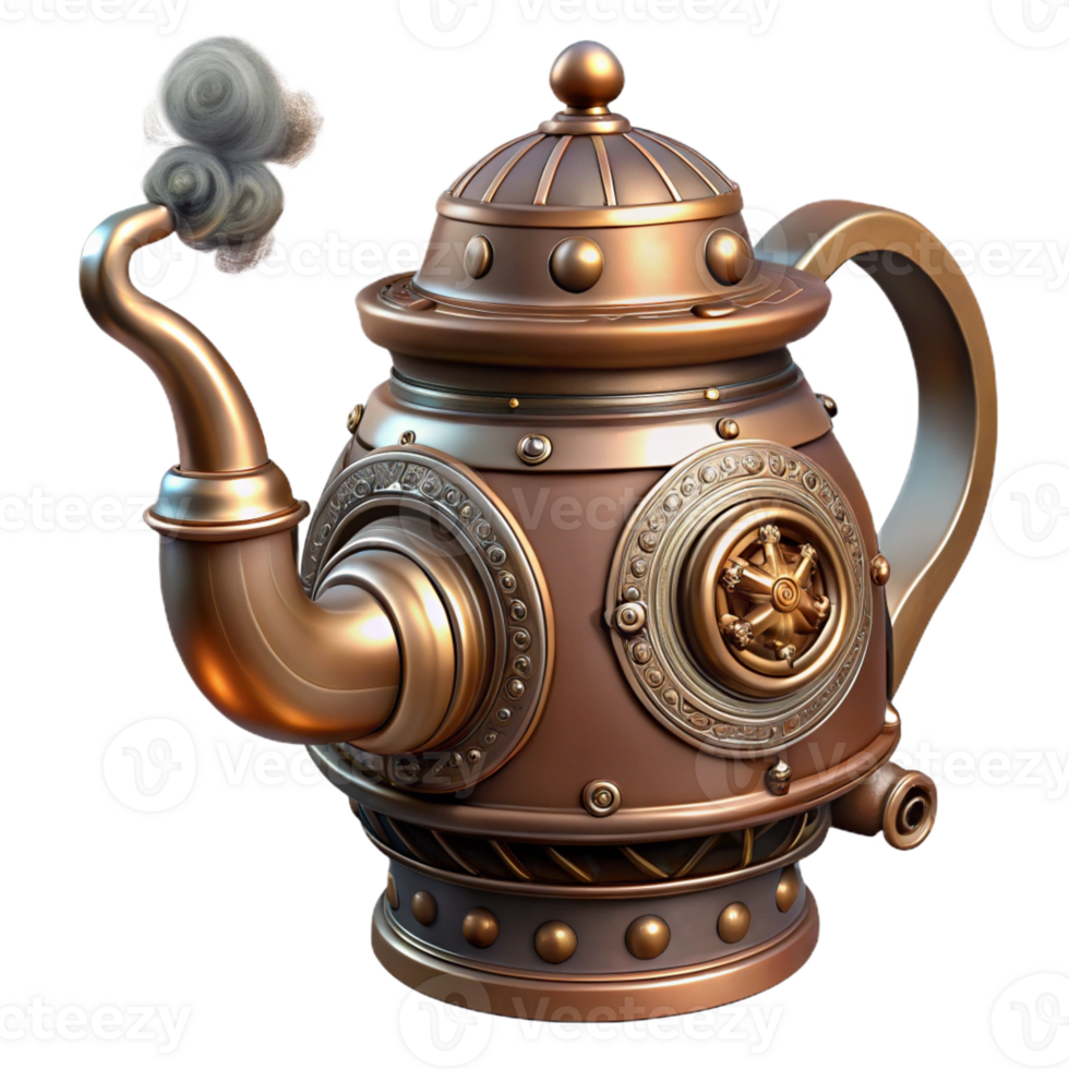 vibrant abstract Steampunk teapot with intricate carvings and a steam vent genuine png