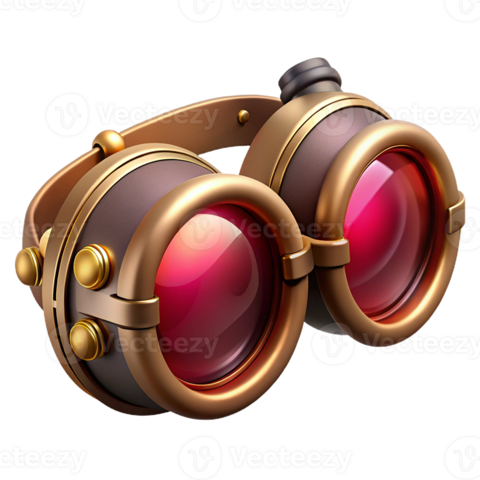 extraordinary rustic Steampunk goggles with ruby lenses and copper accents premium png