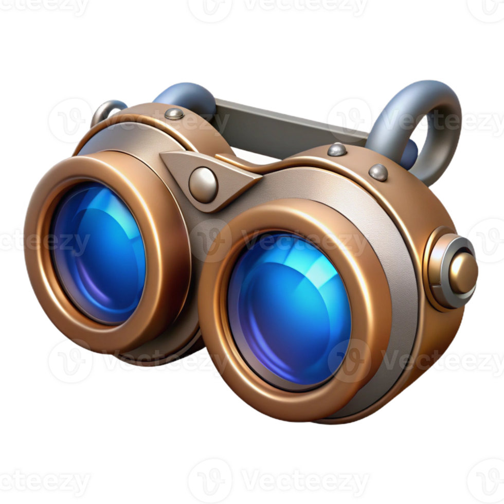 magnificent creative Steampunk goggles with sapphire lenses and silver details authentic png