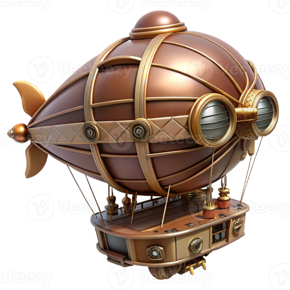 wonderful contemporary Steampunk airship in miniature, highly detailed premium png