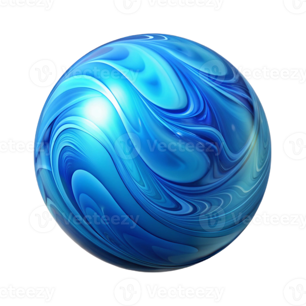 elegant modern A single, translucent blue glass marble with intricate swirls detailed png