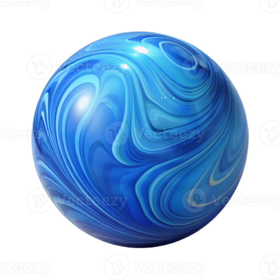 vibrant rustic A single, translucent blue glass marble with intricate swirls authentic png