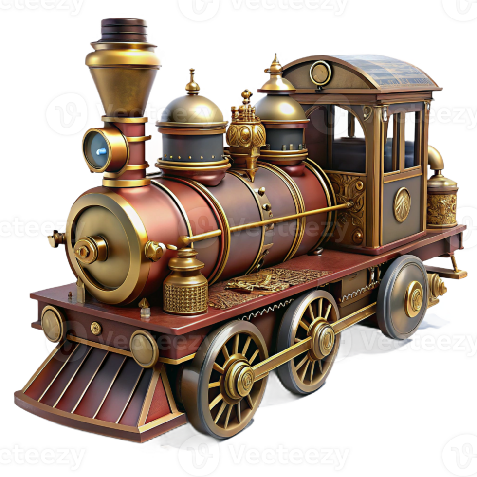 magnificent abstract Steampunk train in miniature, highly detailed original png
