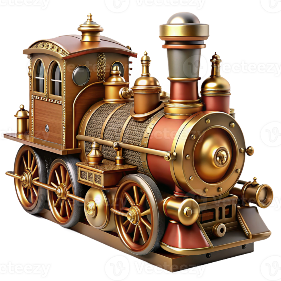 elegant minimalist Steampunk train in miniature, highly detailed 4K png