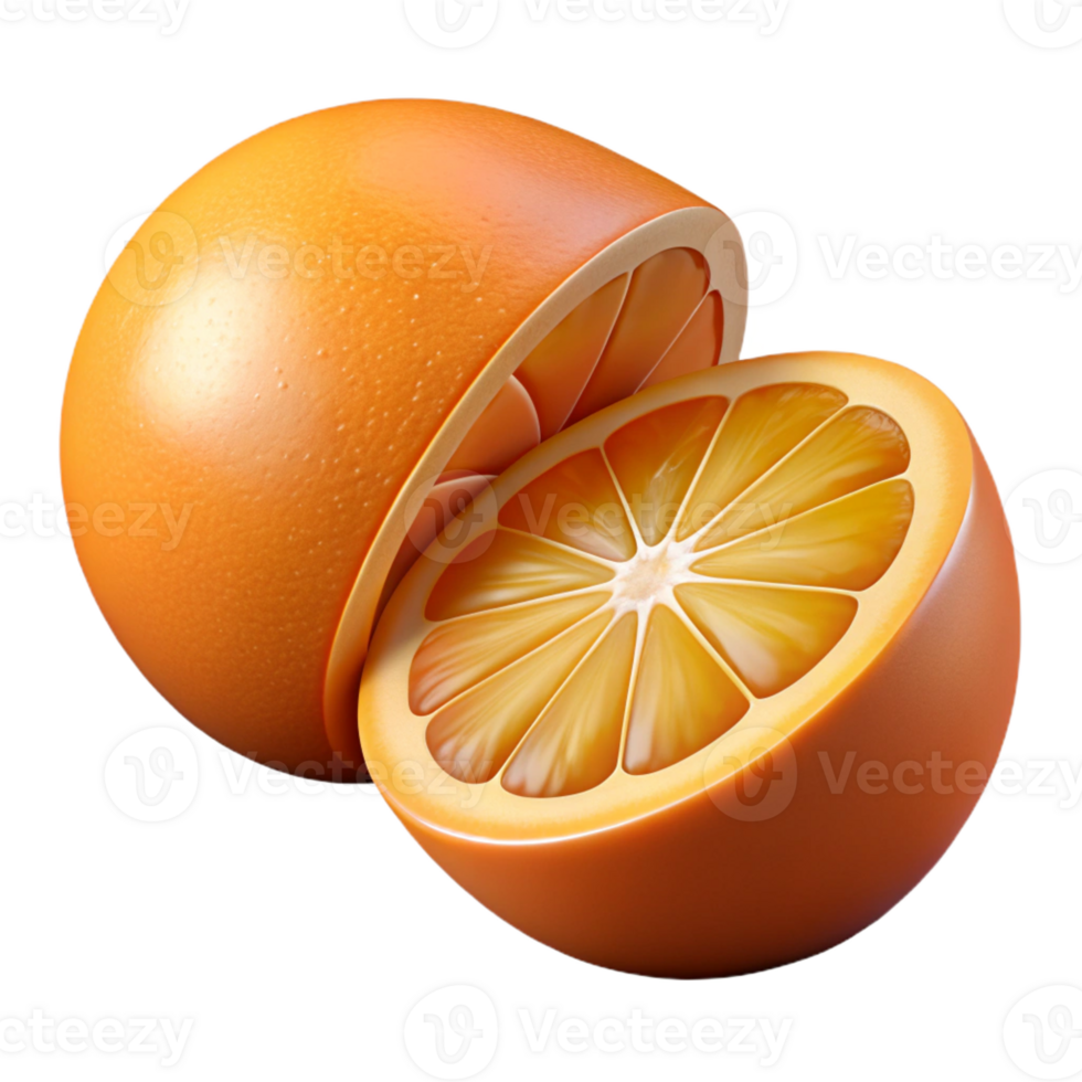 extraordinary classic A single, ripe orange sliced in half high resolution png