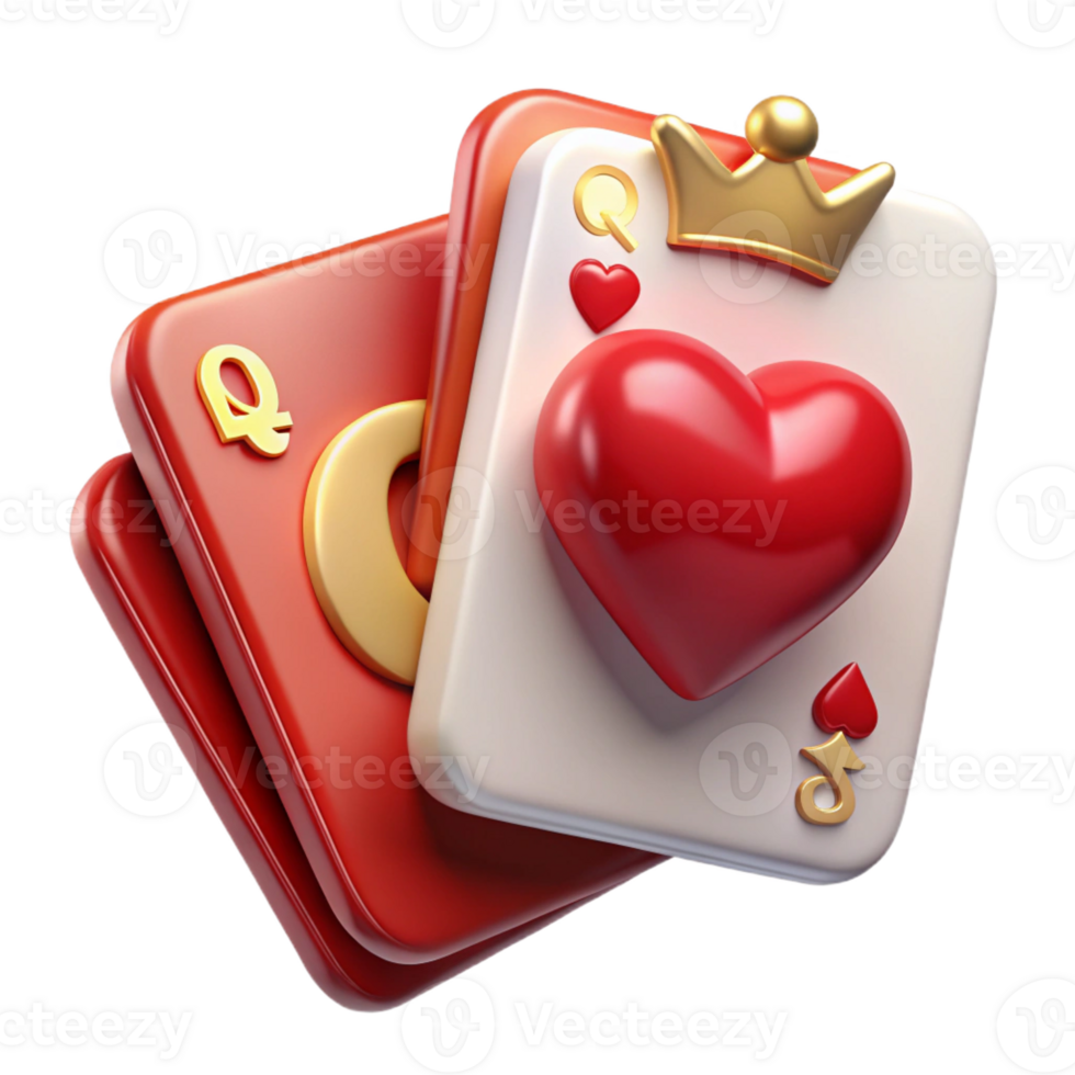 stunning contemporary A single, playing card, the Queen of Hearts 4K png