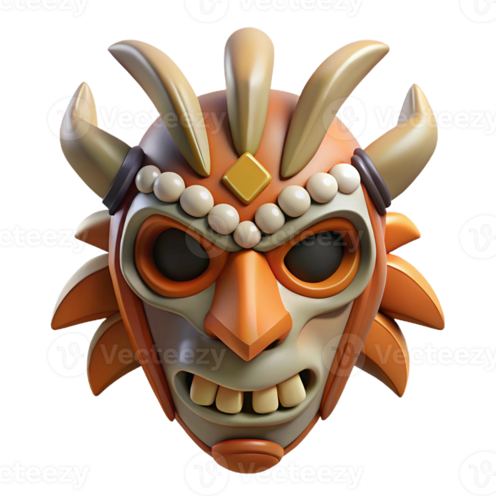 vibrant creative A stylized, tribal warrior mask, made of bone detailed png