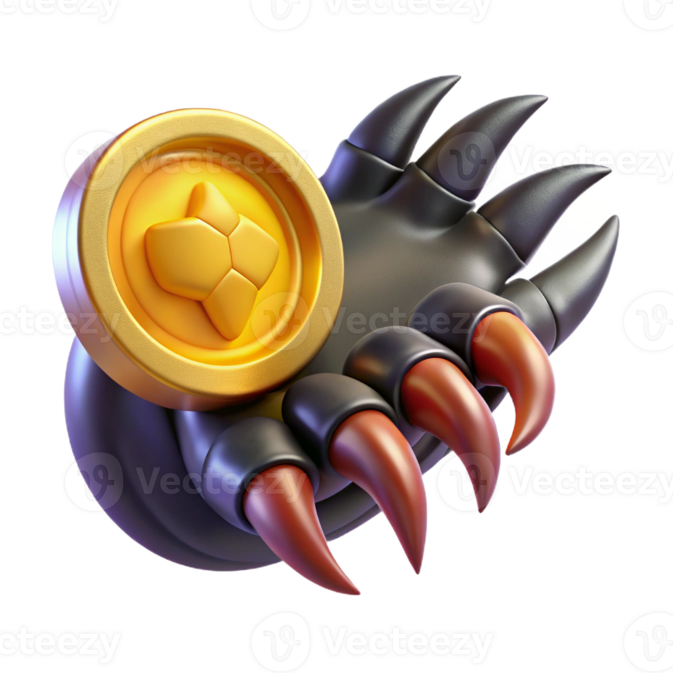 beautiful abstract A fearsome dragon claw, clutching a gold coin 4K png