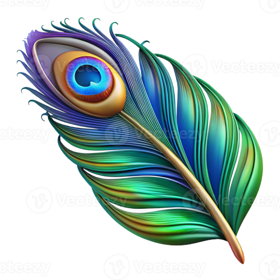 beautiful artistic A single, vibrant peacock feather, iridescent and detailed high resolution png