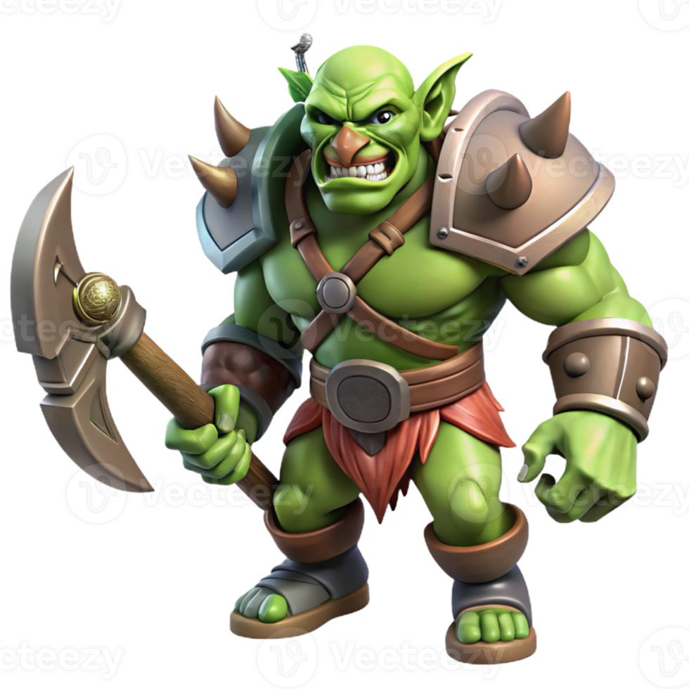 impressive contemporary A fierce orc warrior wielding a massive battle-axe 4K png