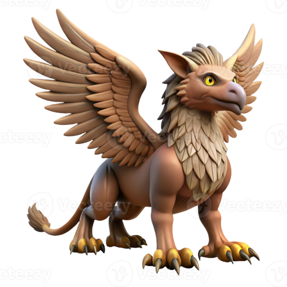 dramatic rustic A majestic griffin, wings spread, talons extended authentic png