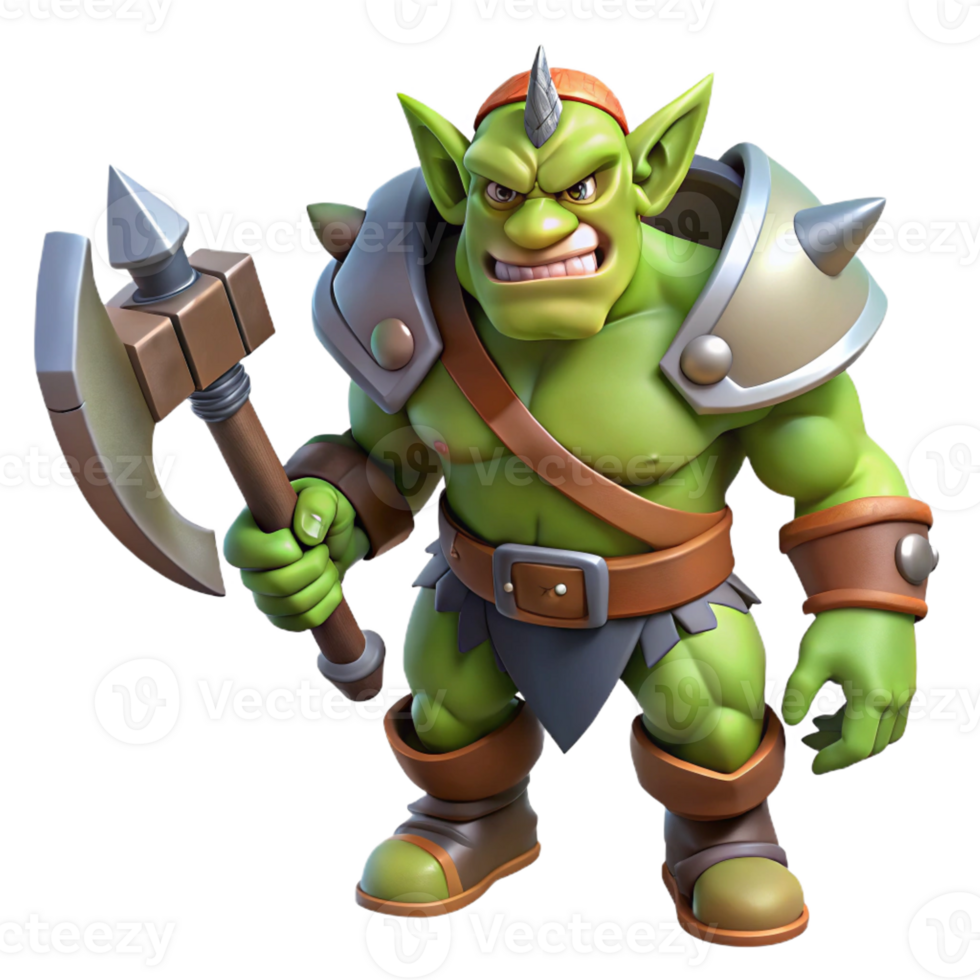 extraordinary artistic A fierce orc warrior wielding a massive battle-axe authentic png