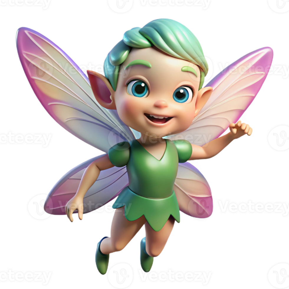 serene contemporary A mischievous pixie with iridescent wings and a playful grin premium png