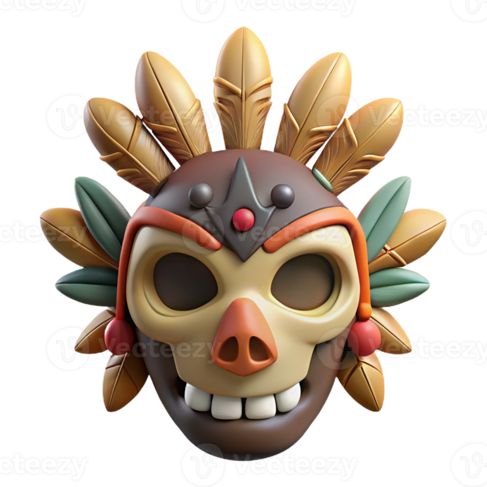 magnificent classic A stylized tribal mask with feathers and bone adornments professional png