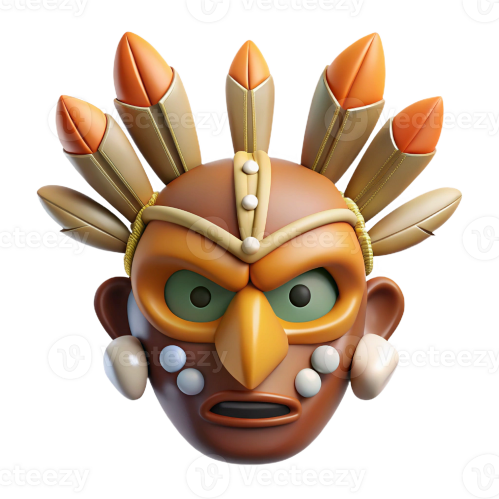 beautiful modern A stylized tribal mask with feathers and bone adornments genuine png